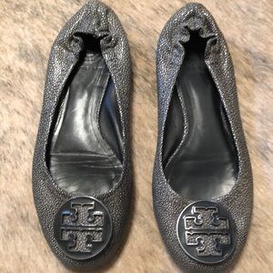 Tory Burch ballet reptile dark gray flats
